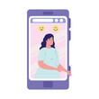 © Gstudio - Woman in smartphone with emojis vector design