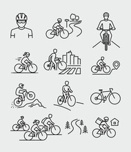 Bicycle Rider Vector Line Icons 
