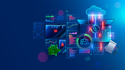 Wall Mural - program code create on laptop on programmer workplace. coding, optimization and testing app, site on