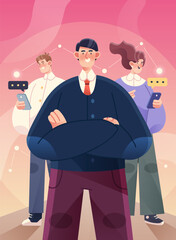 Wall Mural - succesfull team poster illustration concept. group of business people with businessman leader on for