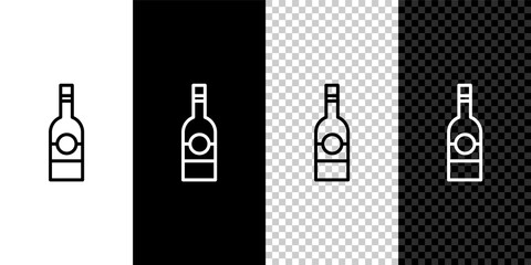 Sticker - Set line Glass bottle of vodka icon isolated on black and white background. Vector.