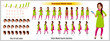 Indian Girl Character Design Model Sheet with walk cycle animation. Girl Character design. Front, side, back view and explainer animation poses. Character set with various views and lip sync 