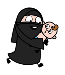 Sticker - Cartoon Muslim Woman Holding a Baby