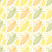 Seamless Pattern With Flint Corn (Indian Corn Or Calico Corn). Hand Drawn Doodle Vegetable Background. Vector Illustration
