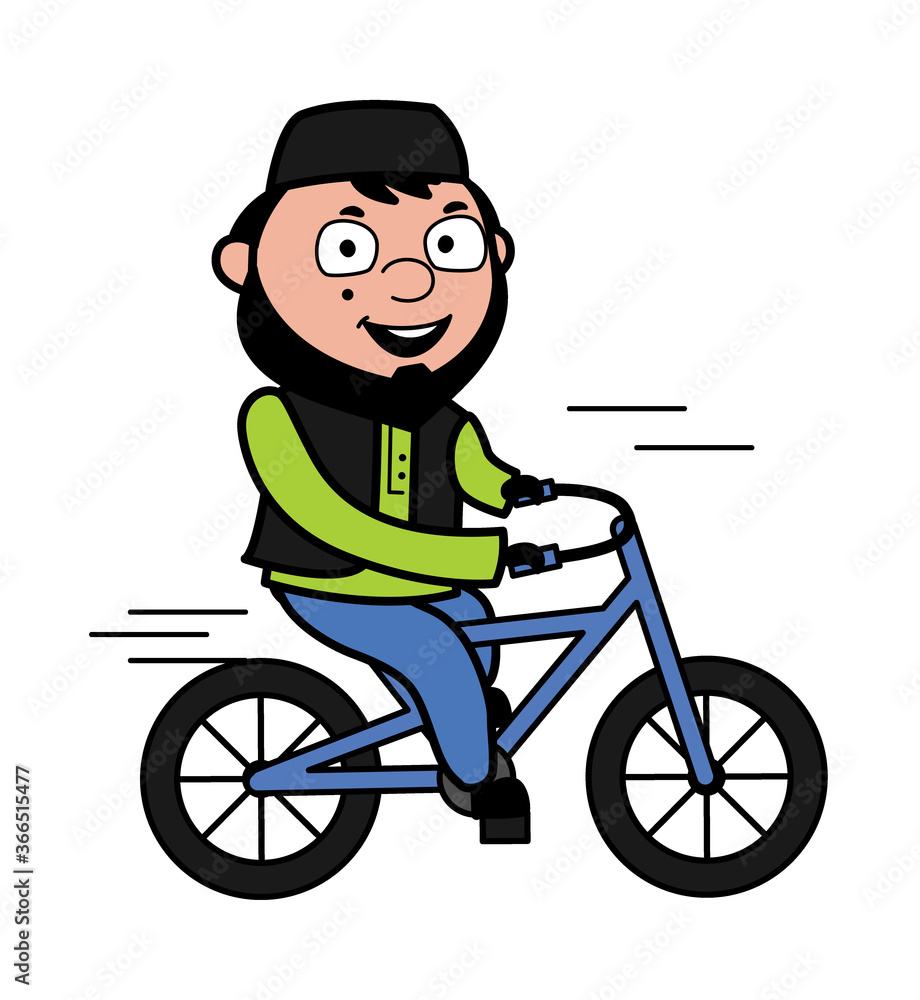 Cartoon Muslim Man Riding bicycle Stock Vector | Adobe Stock