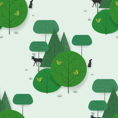 Wall Mural - Illustration of various trees, animals, flat style, seamless pattern