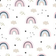 Seamless pattern Starry sky and rainbow background Hand drawn design in cartoon style