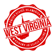 West Virginia America Original Stamp Design Vector Art Tourism Souvenir Round.