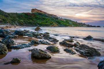 Wall Mural - Ghajn Tuffieha; one of Malta's most well-known panoramic locations, seen from the rocky shore