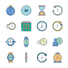 Sticker - icon set of time and calendar, line fill style