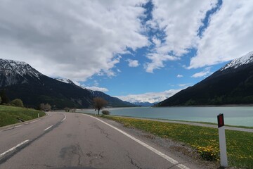 Poster - Beautiful scenery of the Reschensee lake in Italy