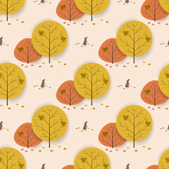 Wall Mural - Illustration of various trees, animals, flat style, seamless pattern