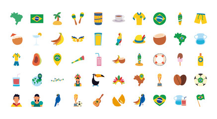 Poster - brazil flat style icon set vector design