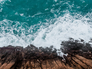 Wall Mural - wild rocky place. aerial view. sea waves