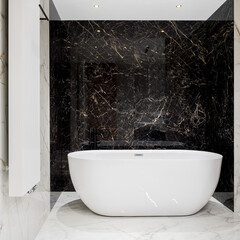 Wall Mural - Big oval bathtub in marble tile bathroom