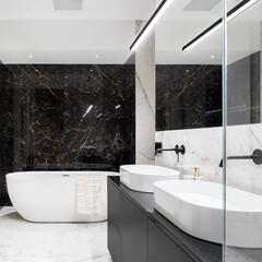 Wall Mural - elegant bathroom with black marble wall