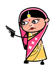 Wall Mural - Cartoon Indian Woman Pointing Gun