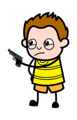 Wall Mural - Cartoon Young Boy Pointing Gun