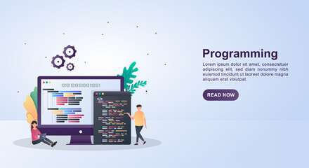 Illustration concept of programming with the programming language that is on the monitor screen.