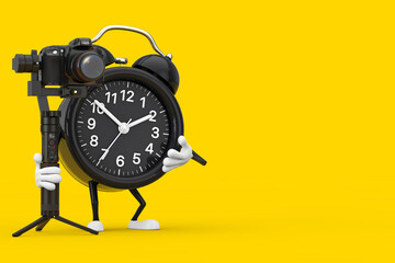 Leinwandbilder - Alarm Clock Character Mascot with DSLR or Video Camera Gimbal Stabilization Tripod System. 3d Rendering
