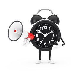 Leinwandbilder - Alarm Clock Character Mascot with Red Retro Megaphone. 3d Rendering