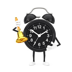 Aufkleber - Alarm Clock Character Mascot with Vintage Golden School Bell. 3d Rendering