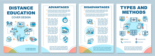 Distance education brochure template. Online education types. Flyer, booklet, leaflet print, cover design with linear icons. Vector layouts for magazines, annual reports, advertising posters