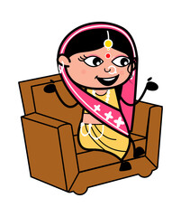 Wall Mural - Cartoon Indian Woman talking on sofa