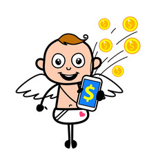 Wall Mural - Cartoon Angel showing Mobile Money
