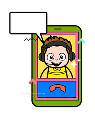 Wall Mural - Cartoon Young Boy Video Calling on Mobile