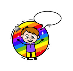 Wall Mural - Cartoon Boy with rainbow background