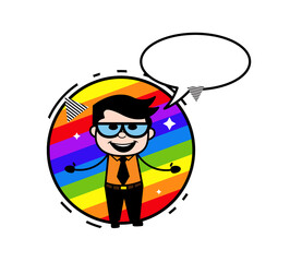 Wall Mural - Cartoon Businessman with rainbow background