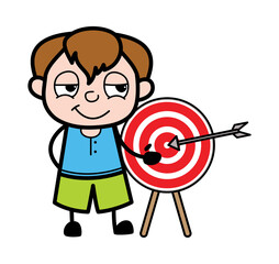 Wall Mural - Cartoon Teen Boy showing dart-board goal