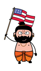 Wall Mural - Cartoon Pandit holding Flag of USA