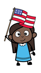 Wall Mural - Cartoon Black Girl holding Flag of USA