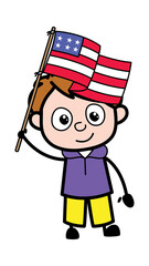 Wall Mural - Cartoon Boy holding Flag of USA