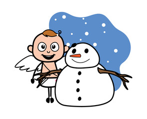 Canvas Print - Cartoon Angel with snowman