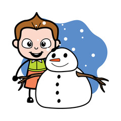 Wall Mural - Cartoon Schoolboy with snowman