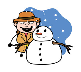 Canvas Print - Cartoon Investigator with snowman