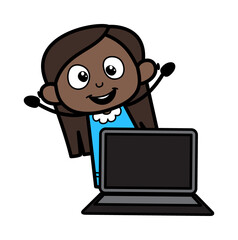 Wall Mural - Cartoon Black Girl with Laptop