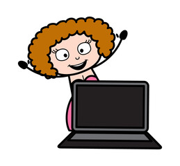 Wall Mural - Cartoon Young Lady with Laptop
