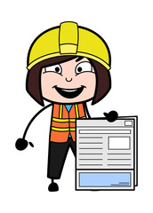 Sticker - Cartoon Lady Engineer holding a newspaper