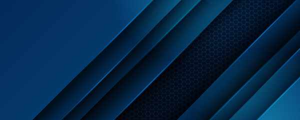 trendy composition of blue technical shapes on black background. dark metallic perforated texture de