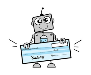 Canvas Print - Cartoon Robot holding paycheck
