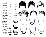 Fototapeta Dinusie - Constructor with men hipster haircuts, glasses, beards, mustaches, eyes, nose, mouth Vector illustration