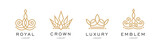Fototapeta Dinusie - Set of crown logo templates. Vector crown design for business company, hotel, boutique, restaurant, invitation, jewellery, letter. Hipster, winner logo. Award event. Real estate. Monogram design.