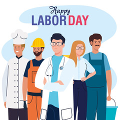 labor day poster with people group different occupation