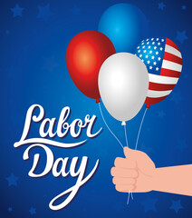 Wall Mural - happy labor day holiday banner with united states national flag and balloons helium decoration