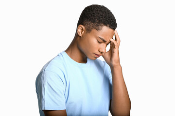 Wall Mural - Sad African-American teenage boy on light background. Stop racism