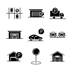 Canvas Print - parking transport business line style icons set design